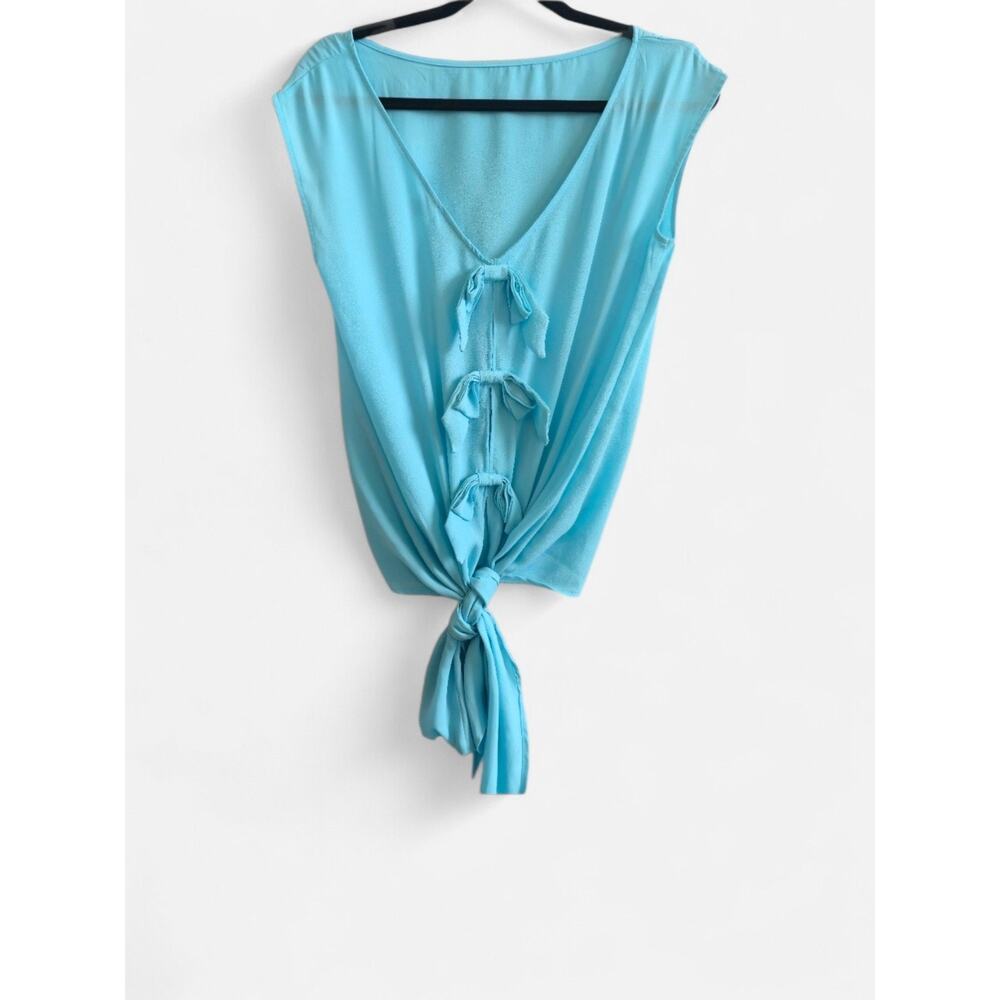 New York & Company Sweet Pea NWT Baby Blue Split Back High Low Sheer Top Small